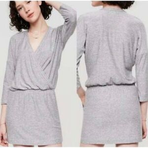 EUC Lou & Grey Faux Wrap Dress Marlknit Surplice Heather Gray Women’s Size Small